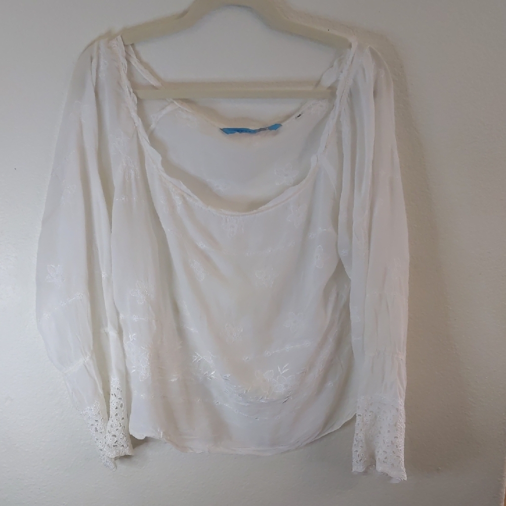 Johnny Was Off Shoulders Embroidered Blouse Bell Sleeves Y2K Fairy Boho M